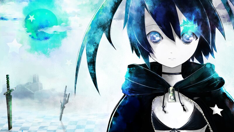 Blue-haired Anime Character — Blue, Dramatic, Night, Digital Art, Sword