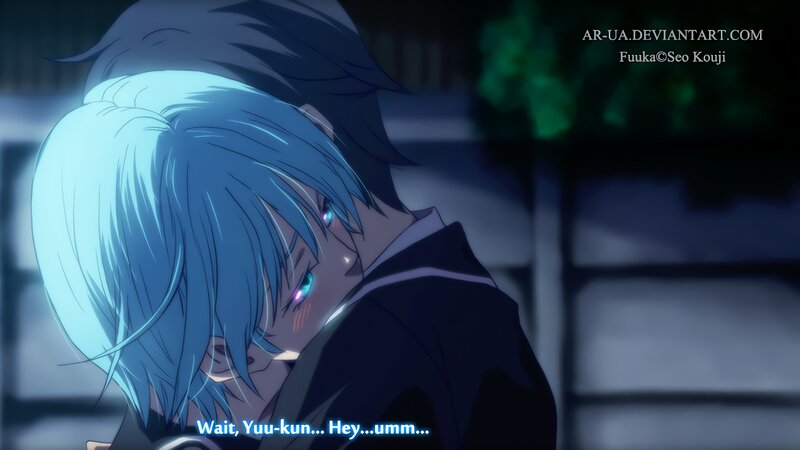 Blue-haired Anime Character — Blue, Dramatic, Night, Hugging