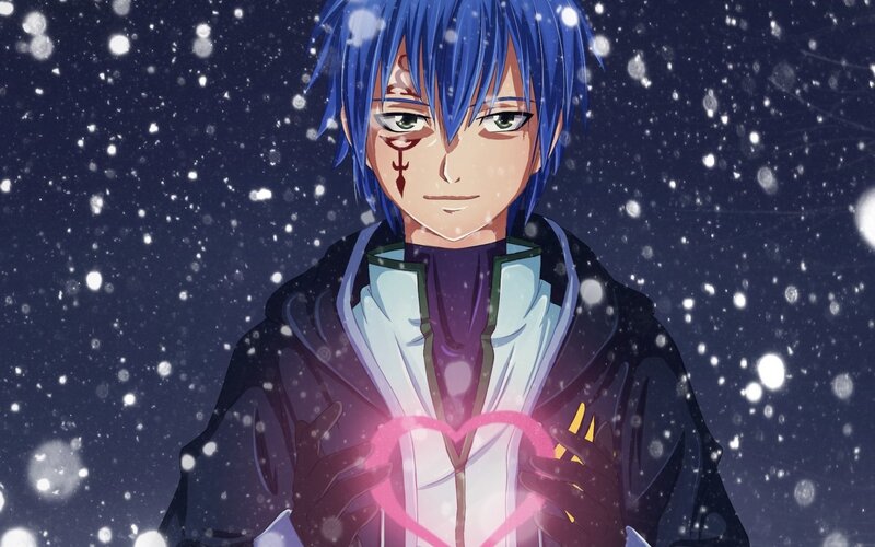Blue-haired Anime Character — Blue, Dramatic, Night, Snow, Heart