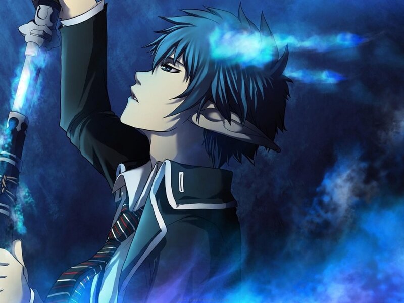Blue-haired Anime Character — Blue, Dramatic, Night, Sword, Magic