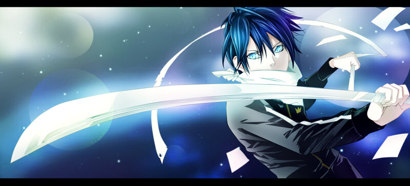 Blue-haired Anime Character — Blue, Dramatic, Night, Sword, Mask