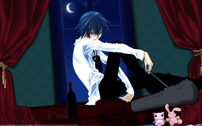 Blue-haired Anime Character — Blue, Dramatic, Night, Violin Case