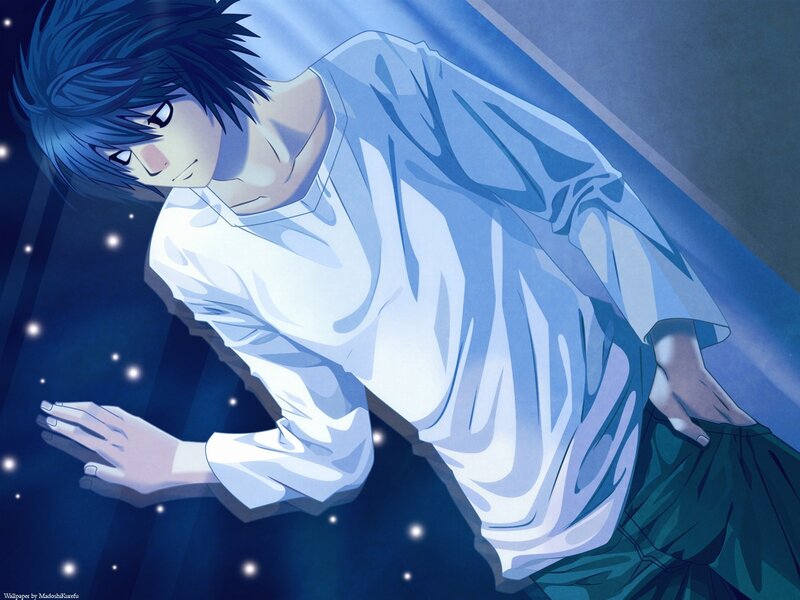 Blue-haired Anime Character — Blue, Dramatic, Night, White Shirt