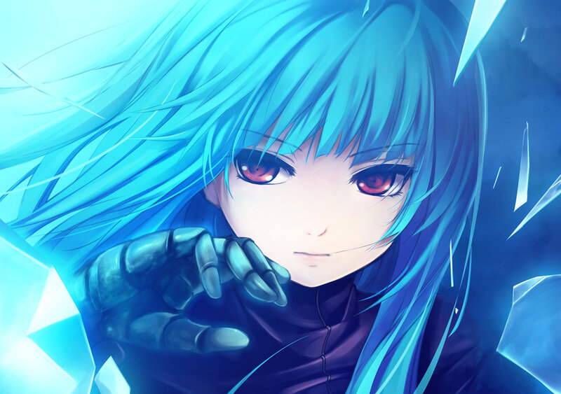 Blue-haired Anime Character — Blue, Dramatic, Red Eyes