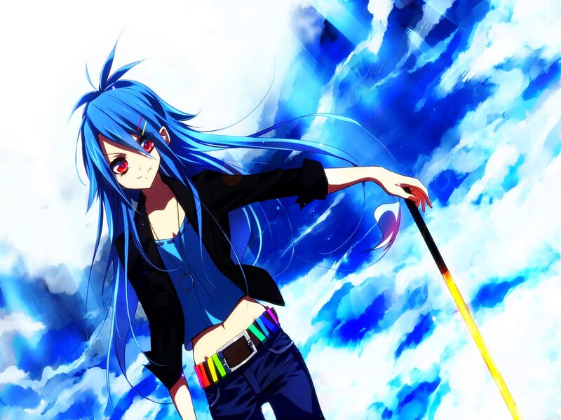 Blue-haired Anime Character — Blue, Dramatic, Scepter