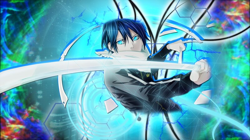 Blue-haired Anime Character — Blue, Dramatic, Sword, Energy Effects