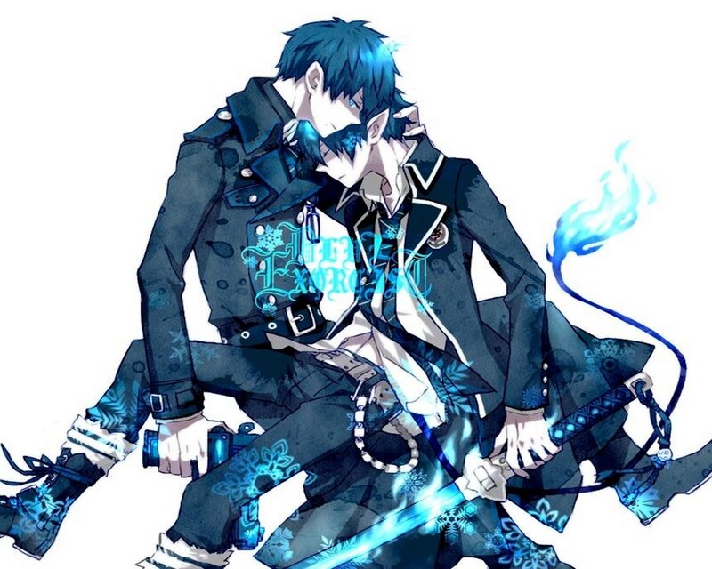 Blue-haired Anime Character — Blue, Dramatic, Sword
