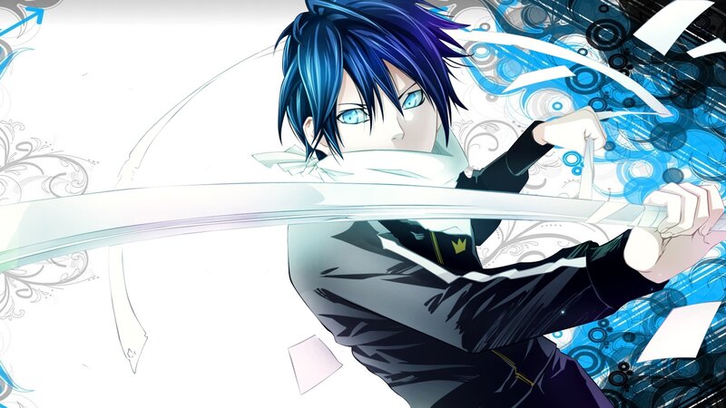 Blue-haired Anime Character — Blue, Dramatic, Sword, White Scarf