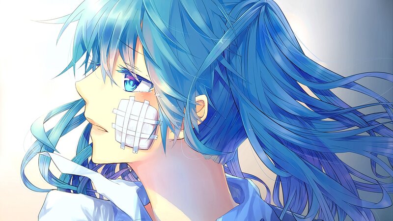 Blue-haired Anime Character — Blue, Dramatic, Tape, Hair