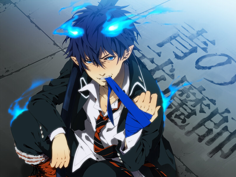 Blue-haired Anime Character — Blue, Dramatic, Tied Tie