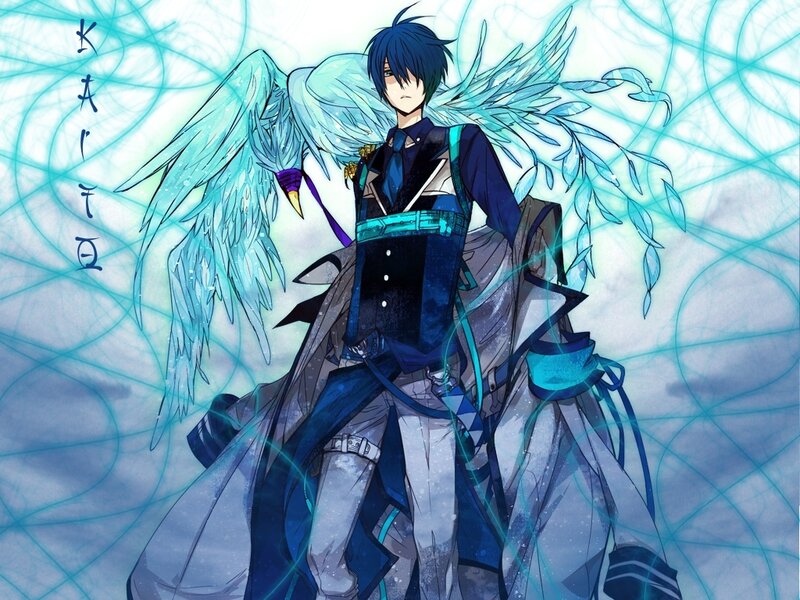Blue-haired Anime Character — Blue, Dramatic, Wings