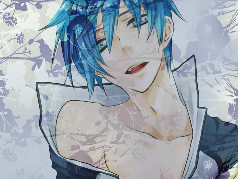 Blue-haired Anime Character — Blue, Dreamy, Flowers