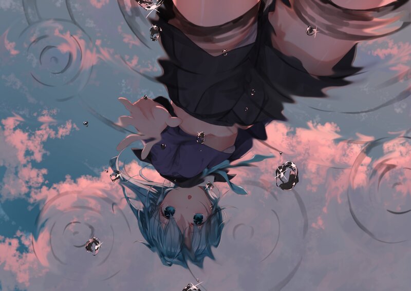 Blue-haired Anime Character — Blue, Dreamy, Sunset