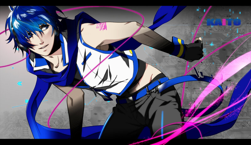 Blue-haired Anime Character — Blue, Dynamic, Digital Art, Circuit Board Background