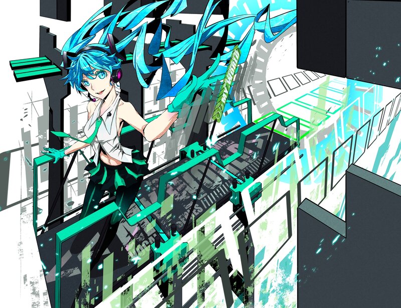 Blue-haired Anime Character — Blue, Dynamic, Headphones, Futuristic Platform