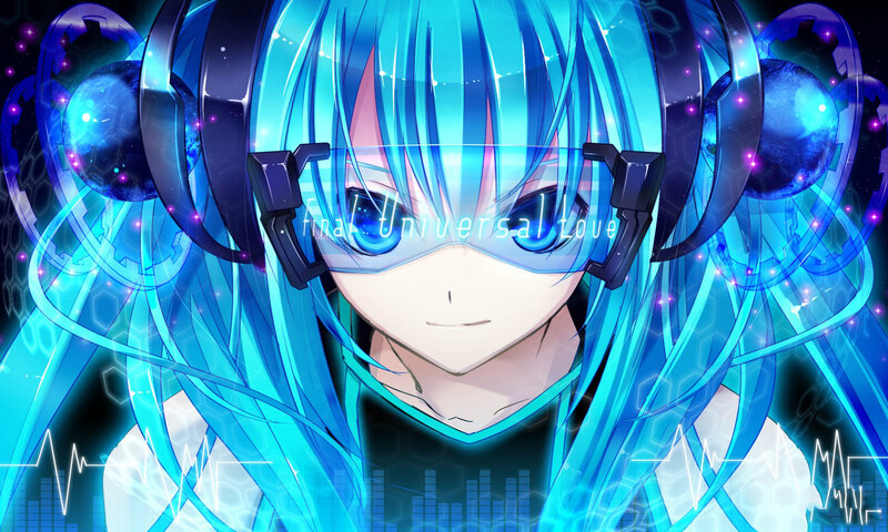Blue-haired Anime Character — Blue, Futuristic, Headphones, Glasses, Digital Effects