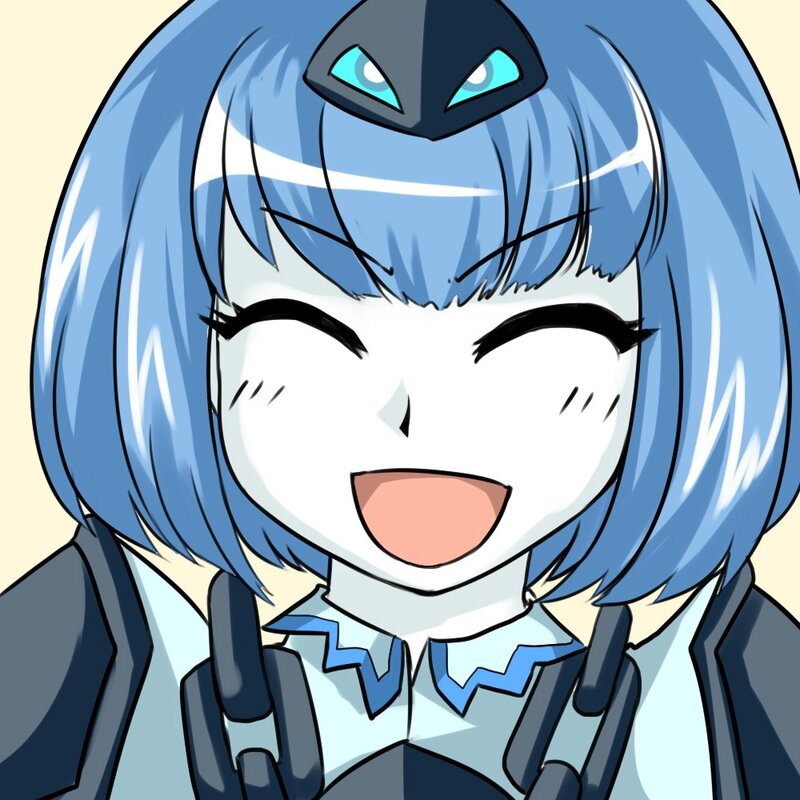 Blue-haired Anime Character — Blue, Happy, Digital Art