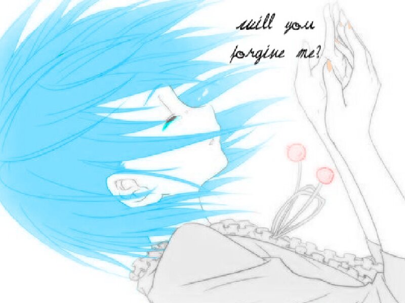 Blue-haired Anime Character — Blue, Melancholic, Digital Art