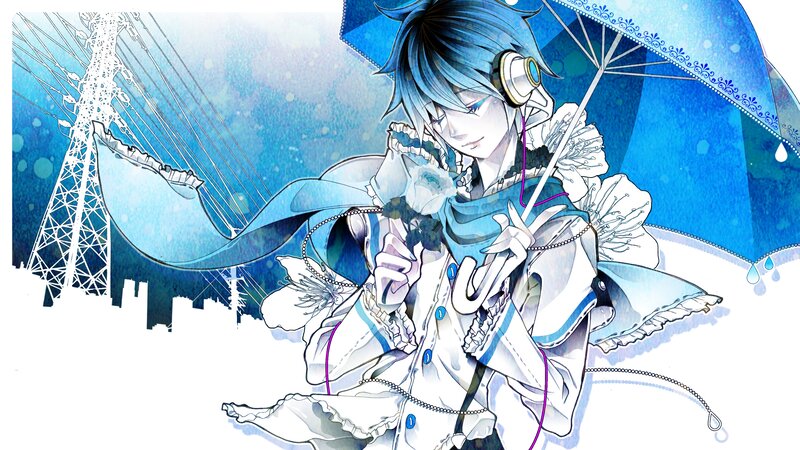 Blue-haired Anime Character — Blue, Melancholic, Night, Umbrella