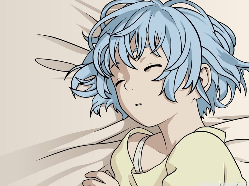 Blue-haired Anime Character — Blue, Peaceful, Bed