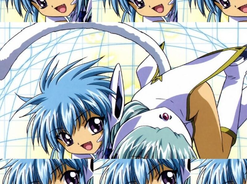 Blue-haired Anime Character — Blue, Playful, Anime Character, White Creature