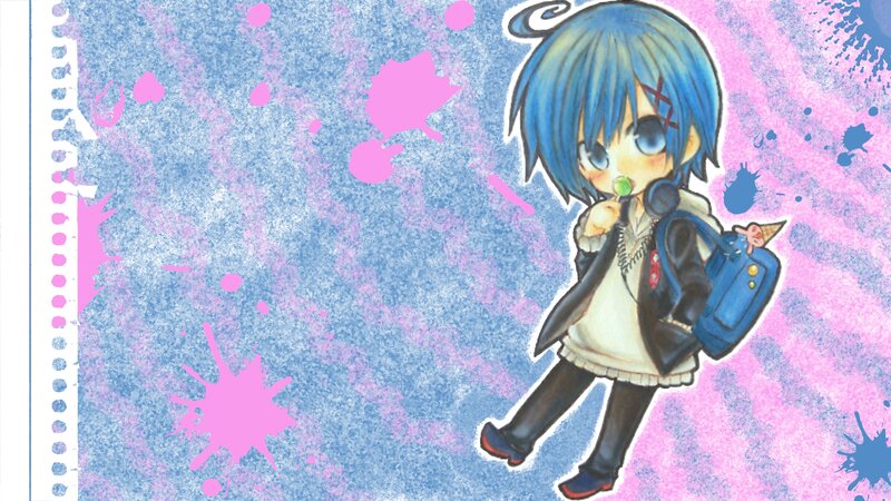 Blue-haired Anime Character — Blue, Playful, Digital Art, Lollipop