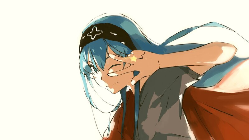 Blue-haired Anime Character — Blue, Playful, Hand Gesture, Headband