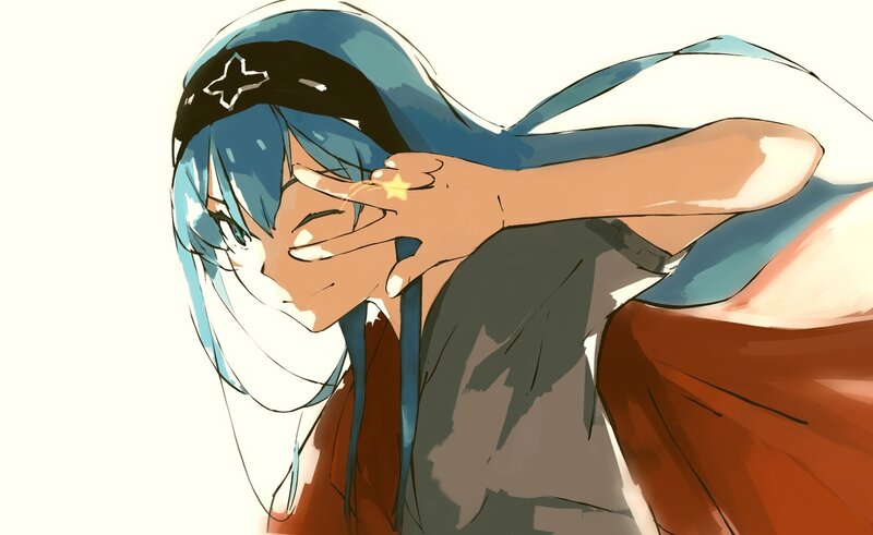Blue-haired Anime Character — Blue, Playful, Hand Gesture