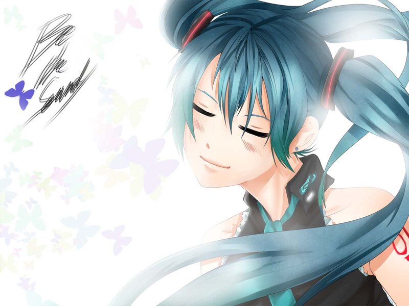 Blue-haired Anime Character — Blue, Serene, Butterflies