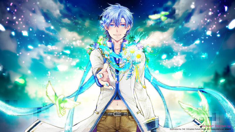 Blue-haired Anime Character — Blue, Serene, Digital Art, Flowers