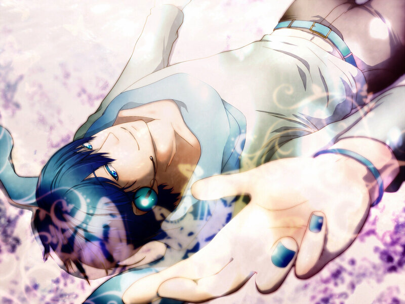 Blue-haired Anime Character — Blue, Serene, Earphone