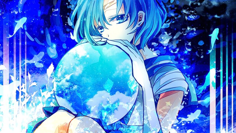 Blue-haired Anime Character — Blue, Serene, Fish, Bubbles