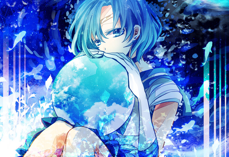Blue-haired Anime Character — Blue, Serene, Fish