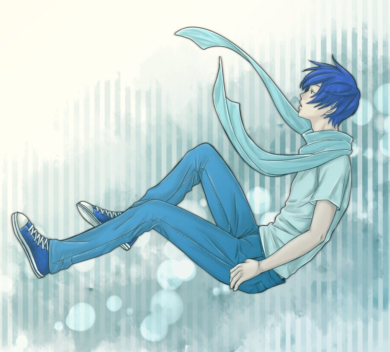 Blue-haired Anime Character — Blue, Serene, Scarf, Jeans