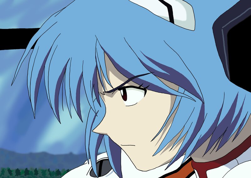Blue-haired Anime Character — Blue, Serious, Mecha
