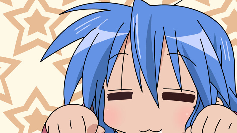 blue-haired anime character blushing