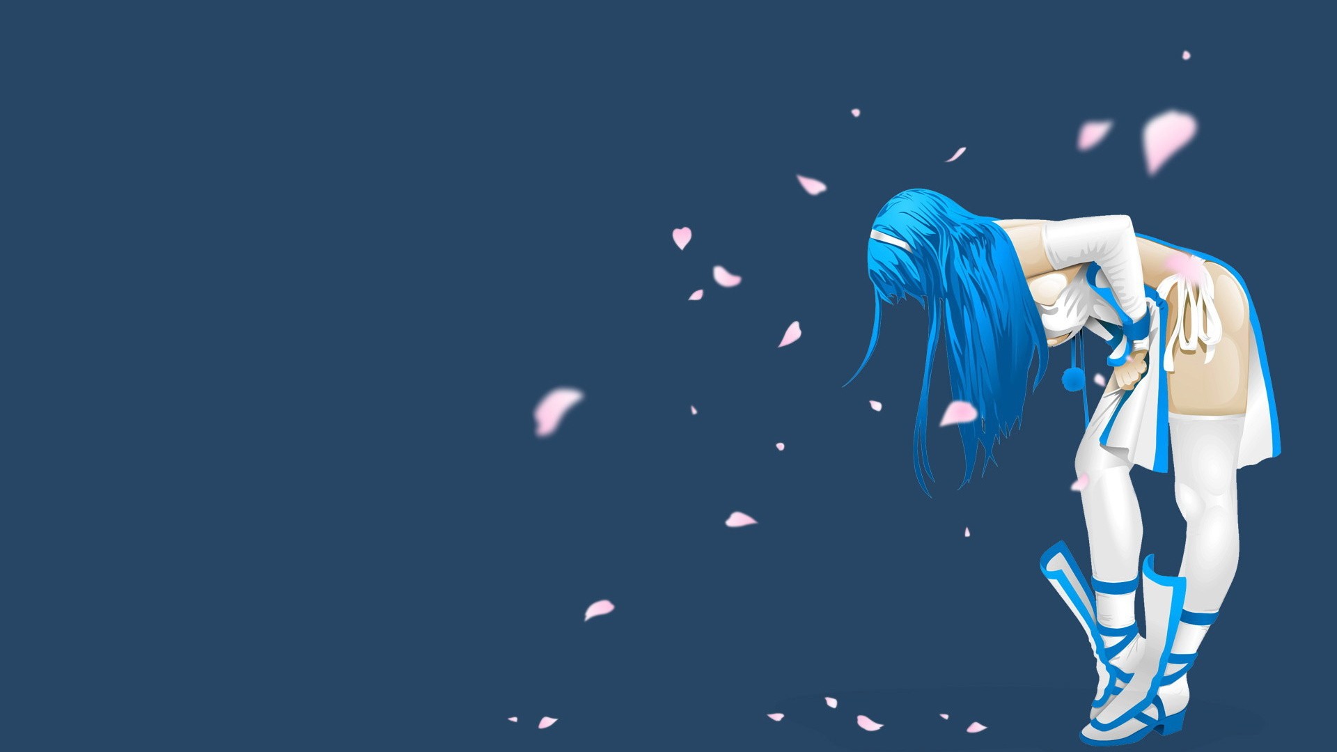 blue-haired anime character bowing
