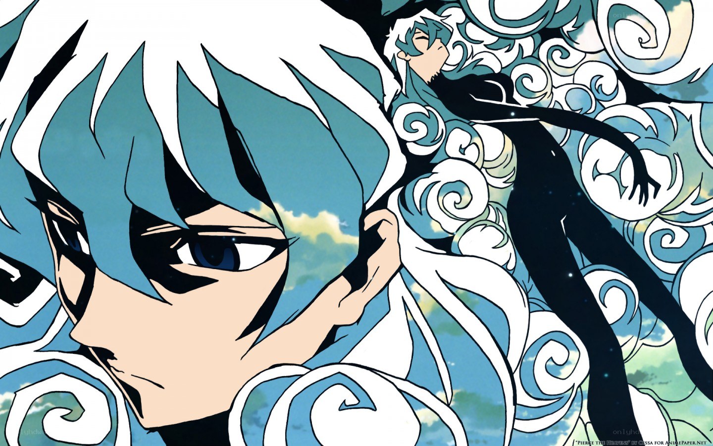 blue-haired anime character close-up