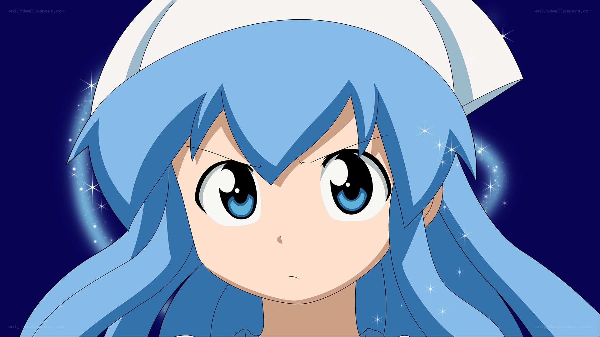 blue-haired anime character close-up