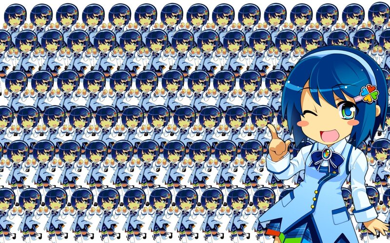 Blue-haired anime character collage