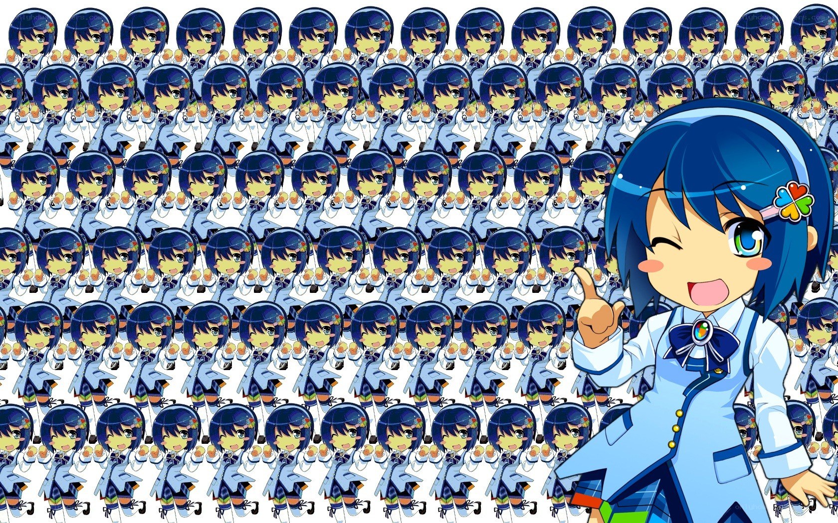 Blue-haired anime character collage