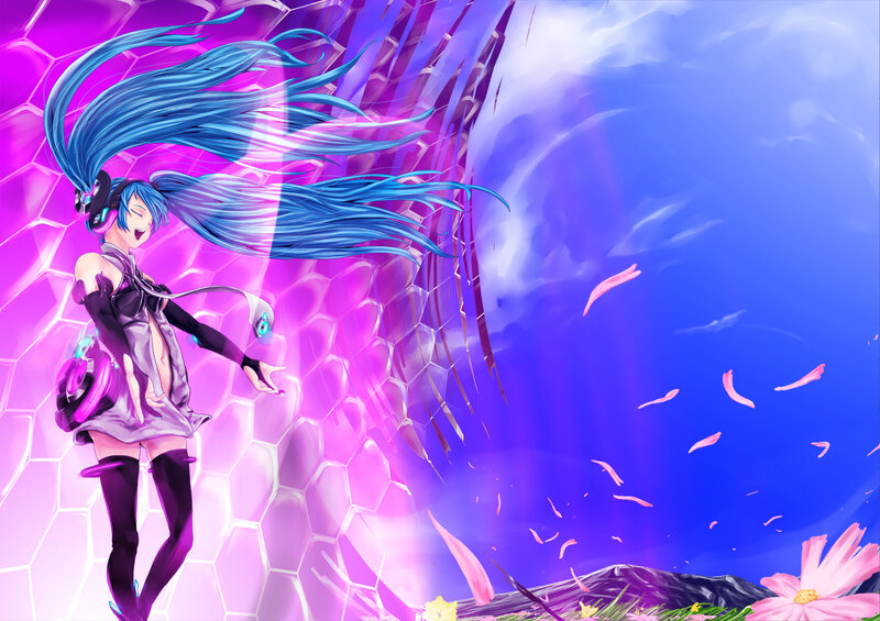 blue-haired anime character dancing