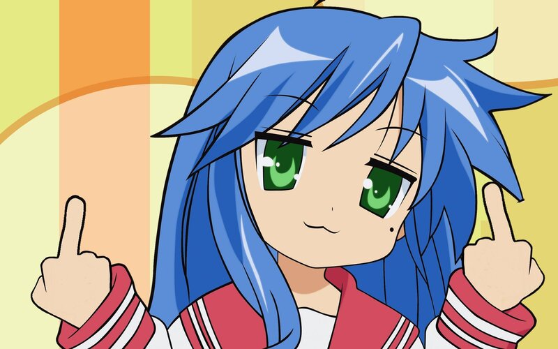 blue-haired anime character giving thumbs-up