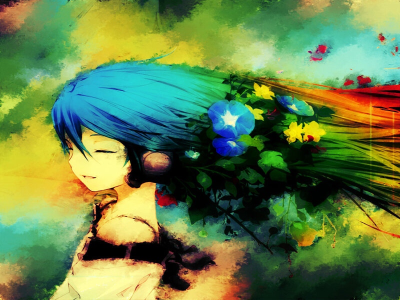 Blue-haired Anime Character — Green, Dreamy