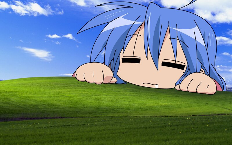 Blue-haired Anime Character — Green, Serene, Afternoon, Grass Field