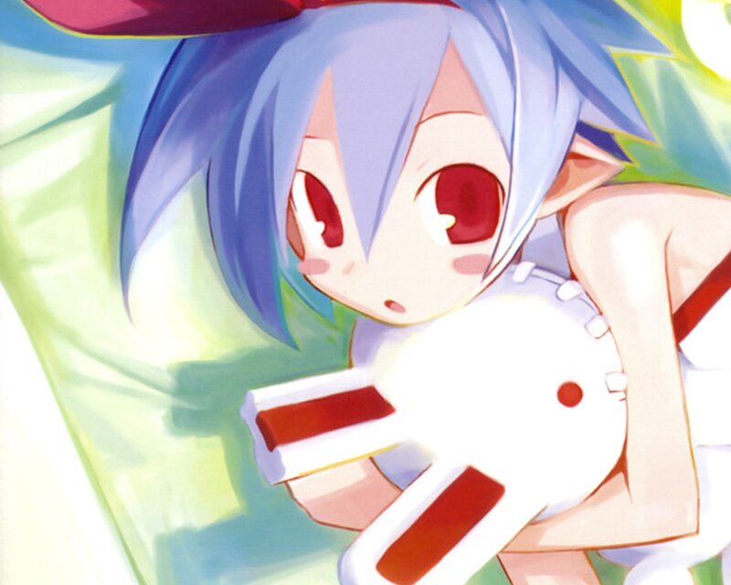 blue-haired anime character holding toy