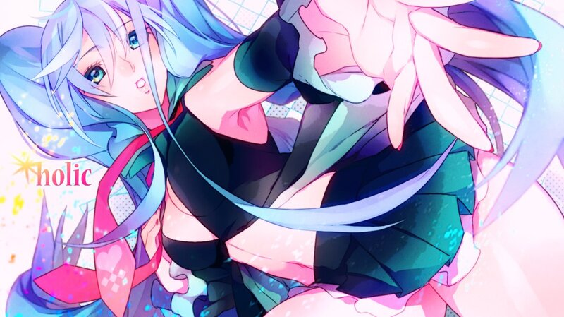 blue-haired anime character illustration