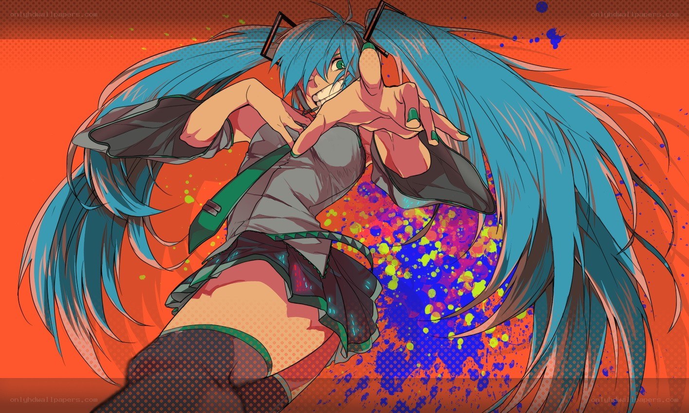 blue-haired anime character in action