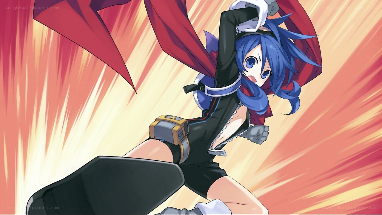 blue-haired anime character in action