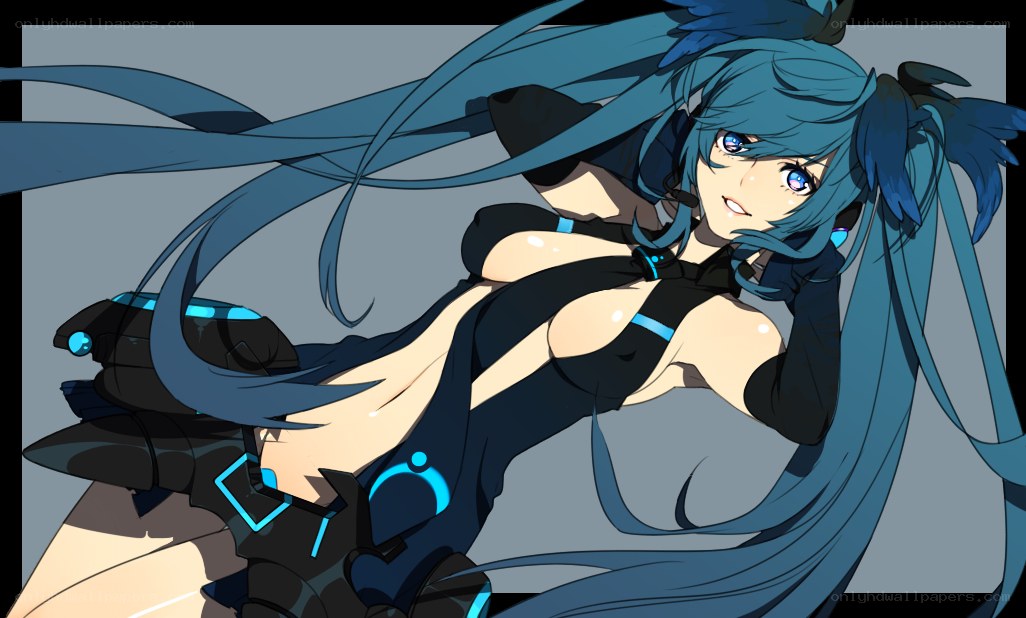 blue-haired anime character in action